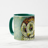 Mug Vintage chouette illustration brune turquoise (Devant gauche)