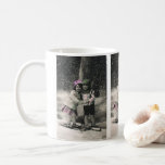 Mug Vintage Christmas, Best Friends on Skis<br><div class="desc">Vintage Merry Christmas sepia photo of best friends,  a little boy and a little girl,  two children having fun skiing in the snow during winter. It is snowing in the forest.</div>