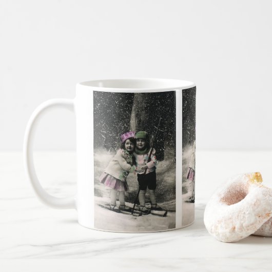 Mug Vintage Christmas, Best Friends on Skis (Avec donut)