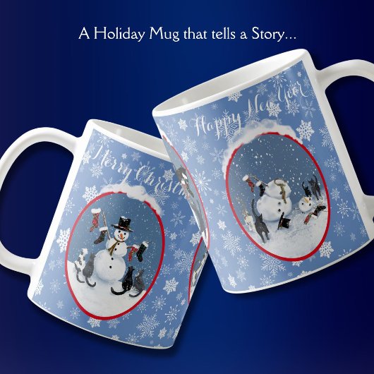 Mug Vintage Christmas Cats et Snowman drôle