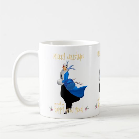Mug Vintage Christmas lady Joyeux voeux de Noël (Gauche)