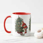 Mug Vintage Christmas, Santa Claus with Presents<br><div class="desc">Vintage illustration Merry Christmas holiday design featuring a jolly Santa Claus lighting candles on a decorated Christmas tree with wrapped gifts and presents underneath. Season's Greetings and Happy Holidays!!  Ho,  ho,  ho!</div>