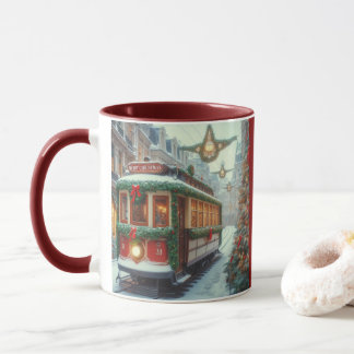 Mug Vintage Christmas Tram in Snowy Town