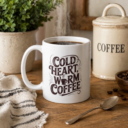 Mug Vintage Cold Heart Warm Coffee 