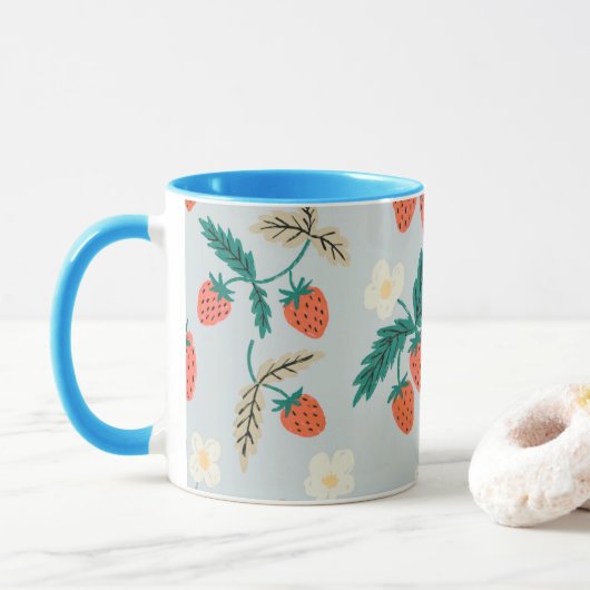 Mug Vintage Cottagecore Strawberry Pattern (Avec donut)