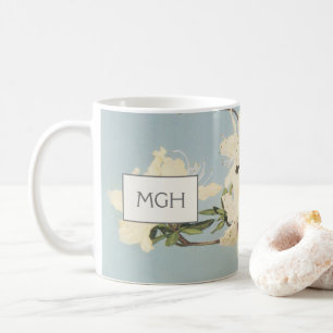 Mug Vintage Crème blanche Azalea Fleurs Monogramme