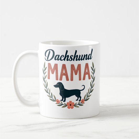 Mug Vintage Dachshund Mama Floral Dog Lover Vector Des (Gauche)