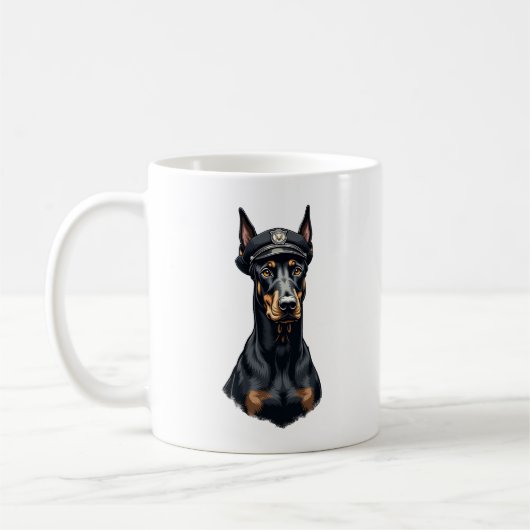 Mug Vintage Doberman Police Dog Portrait Black and Whi (Gauche)