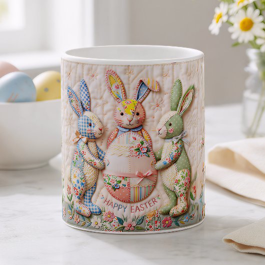 Mug Vintage Easter Bunny Quilt Style Print 