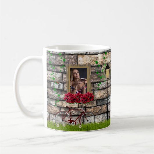 Mug Vintage Fairytale Vélo Roses cadre photo fille (Gauche)