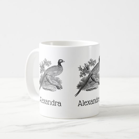 Mug Vintage faisan Jeu Oiseau Dessin BW (Devant gauche)