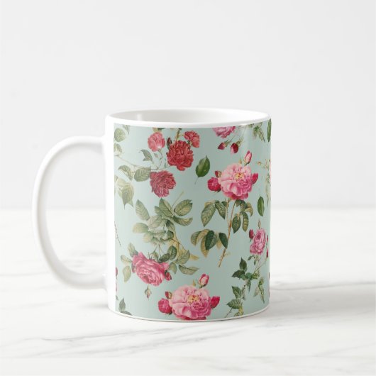 Mug Vintage Farmhouse Pink Floral Rose (Gauche)