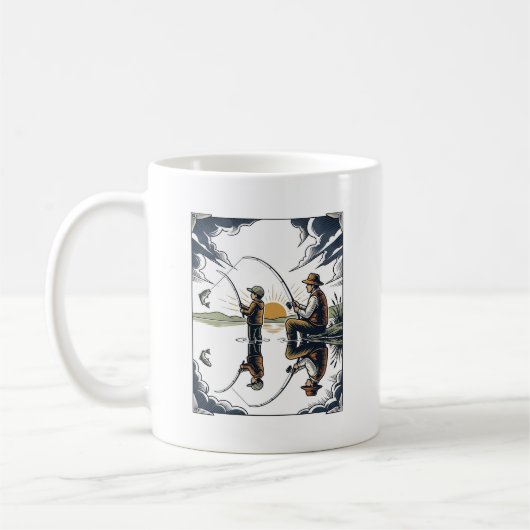 Mug Vintage Father and Child Fishing Engraving Shirt D (Gauche)