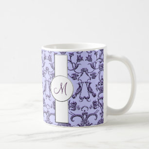 Mug Vintage Florentine Damask (Monogramme) (Lilac)