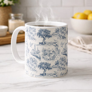 Mug Vintage français campagne "Toile de Jouy bleue"