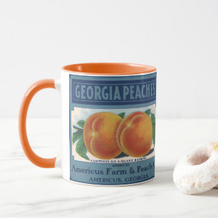 Mug Vintage Fruit Crate Étiquette Art, Georgia Peaches