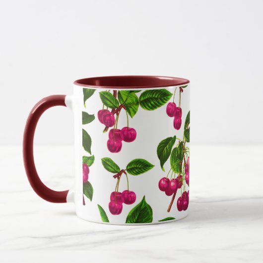 Mug Vintage Fuchsia Cerises roses Imprimer (Gauche)