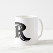 Mug Vintage Gras Noir Blanc R Monogramme (Devant droit)