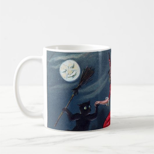 Mug Vintage Halloween sorcière chatte noire citrouille (Gauche)