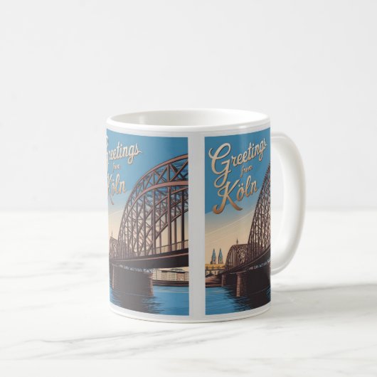 Mug Vintage Hohenzollern Bridge Cologne cadeau alleman (Devant droit)
