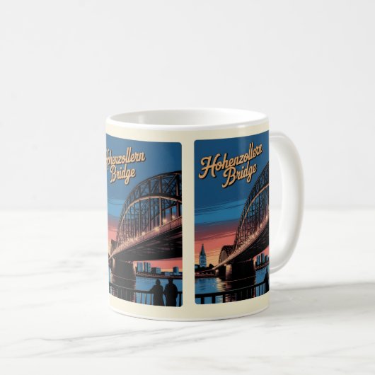 Mug Vintage Hohenzollern Bridge Cologne cadeau alleman (Devant droit)