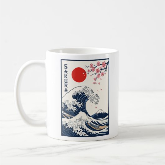 Mug Vintage Japanese Great Wave Cherry Blossom Art (Gauche)