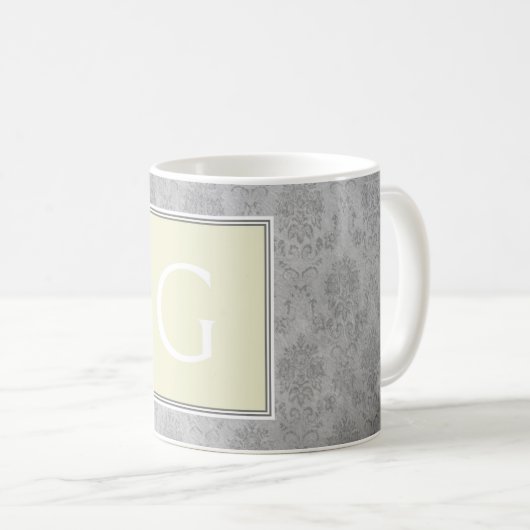 Mug Vintage jaune damassé (Devant droit)
