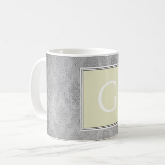 Mug Vintage jaune damassé (Devant gauche)