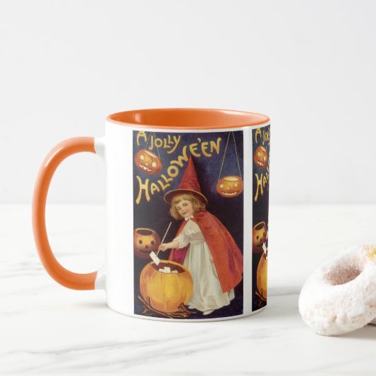 Mug Vintage Jolly Halloween Witch par Ellen Clapsaddle (Avec donut)