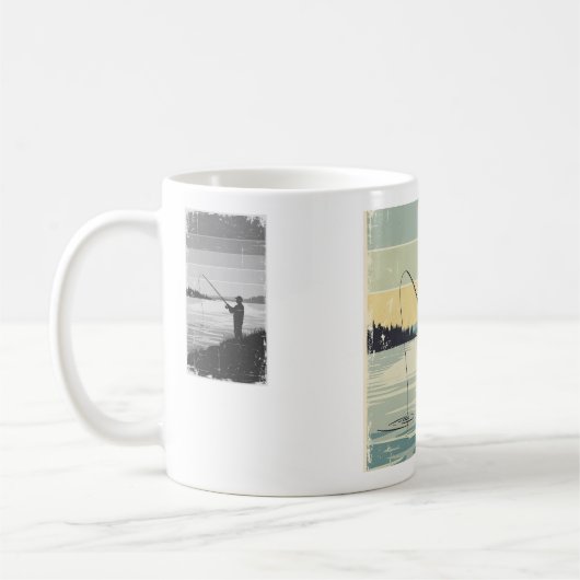 Mug Vintage Lakeside Fishing Silhouette (Gauche)