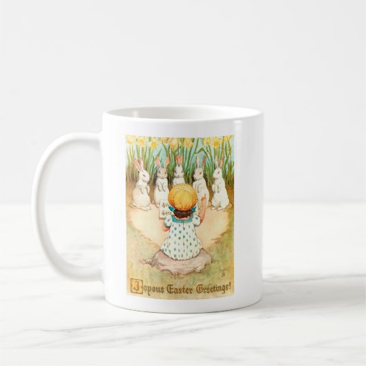 Mug Vintage lapin mignon chante avec enfant Pâques (Gauche)