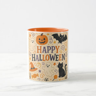 Mug Vintage, mignon blanc Happy Halloween
