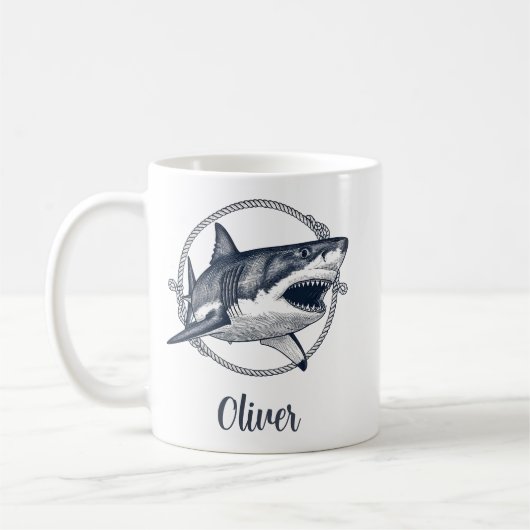 Mug Vintage Nautical Great White Shark (Gauche)