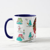 Mug Vintage Noël Arbre ferme Vie Marine Bleu (Gauche)