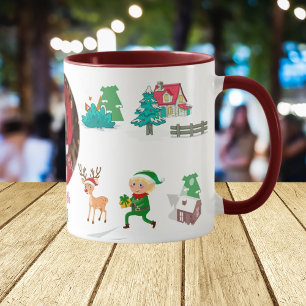 Mug Vintage Noël Arbre ferme Vintage Maroon