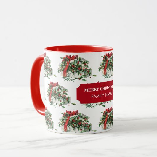 Mug Vintage Noël Cadeau Vacances Nom personnalisé (Devant gauche)