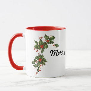 Mug Vintage Noël, Holly Plante avec les baies rouges