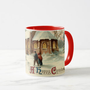 Mug Vintage Noël paroissiens de l'église à la messe de