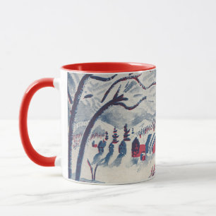 Mug Vintage Noël, paysage de neige avec Village d'hive