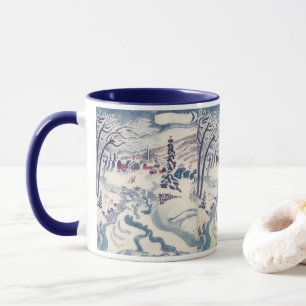 Mug Vintage Noël, paysage de neige avec Village d'hive