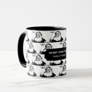 Mug Vintage Noël Père Noël Noir Blanc Nom