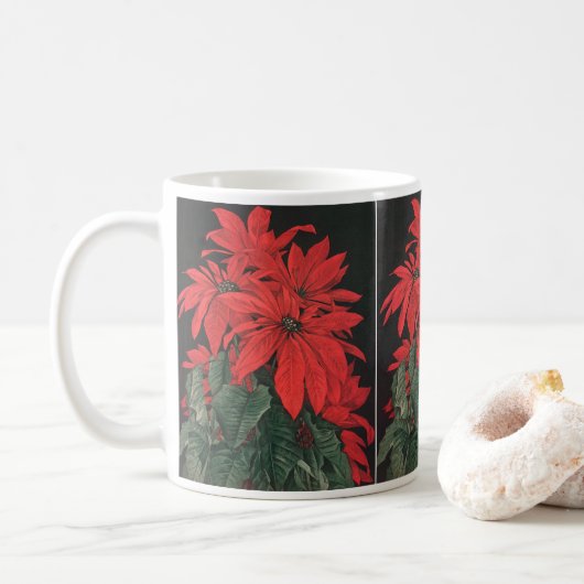 Mug Vintage Noël Rouge Poinsettia fleurs Plantes (Avec donut)