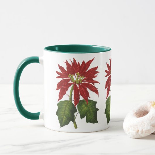 Mug Vintage Noël, Rouge Poinsettia Plante d'hiver (Avec donut)