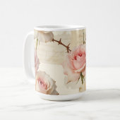 Mug Vintage Pale Pink Rose Script Pattern (Devant gauche)