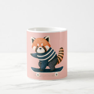 Mug Vintage Panda Roux Mignon Faisant du Skateboard