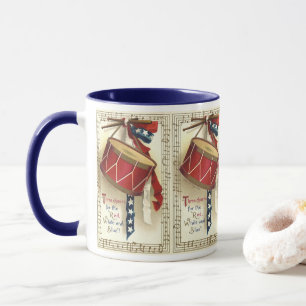 Mug Vintage patriotique, tambours avec notes de musiqu