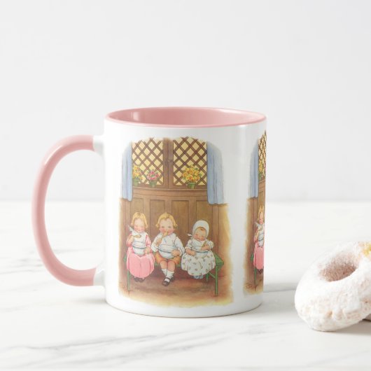 Mug Vintage Pease Porridge Hot Childrens Nursery Rhyme (Avec donut)