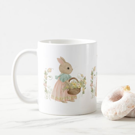 Mug vintage Pierre Lapin avec des fleurs (Avec donut)