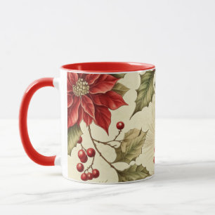 Mug Vintage Poinsettia et Berries Noël Motif