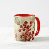 Mug Vintage Poinsettia et Berries Noël Motif (Devant droit)